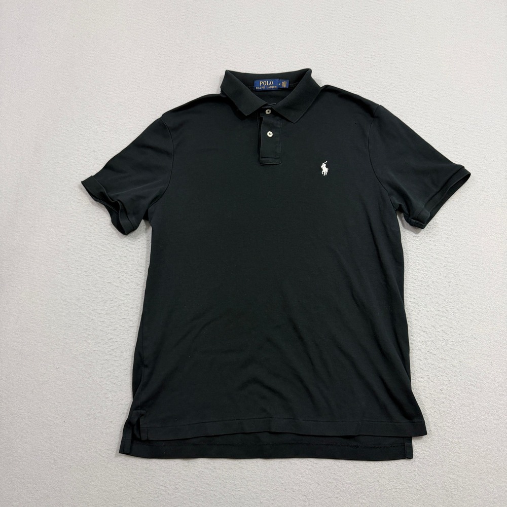 Polo Ralph Lauren Shirt Mens Medium Black Custom Slim Fit Short Sleeve Pony Logo